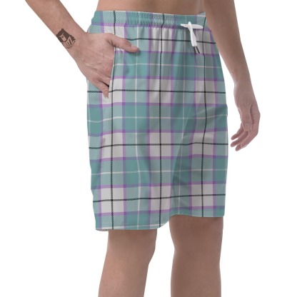 Blue Tartan Plaid Mens Beach Short