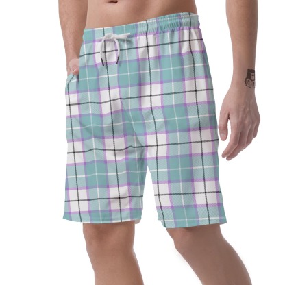 Blue Tartan Plaid Mens Beach Short