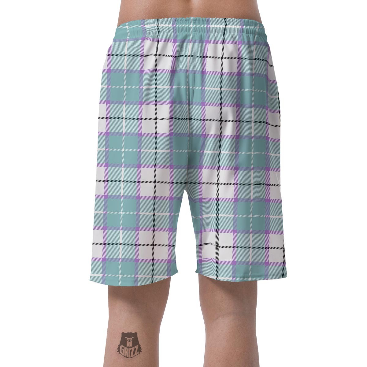 Blue Tartan Plaid Mens Beach Short