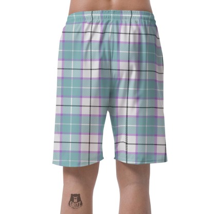 Blue Tartan Plaid Mens Beach Short