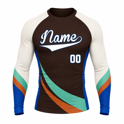 Curved Sash Brown Customizable Long Sleeve Compression Shirt