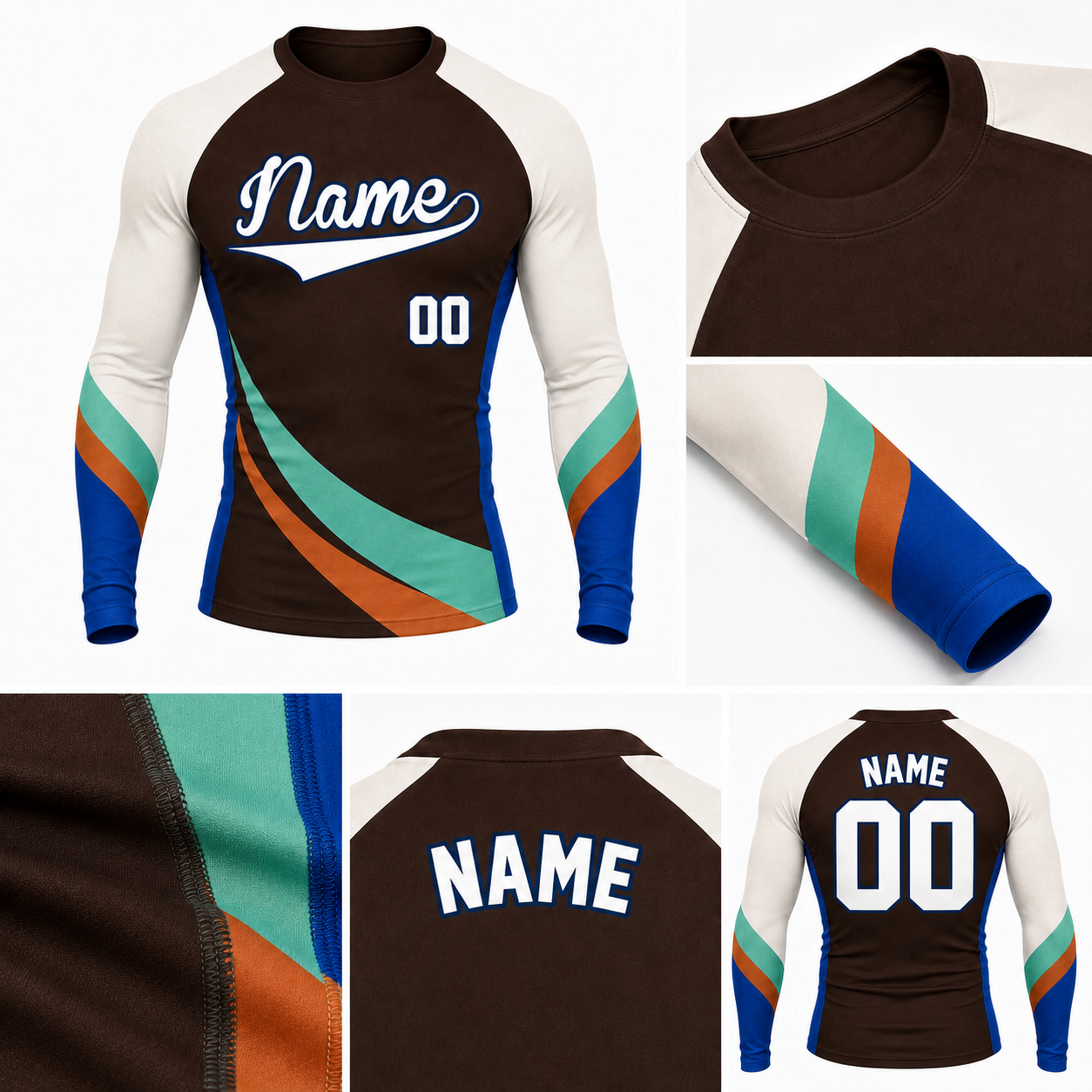 Curved Sash Brown Customizable Long Sleeve Compression Shirt