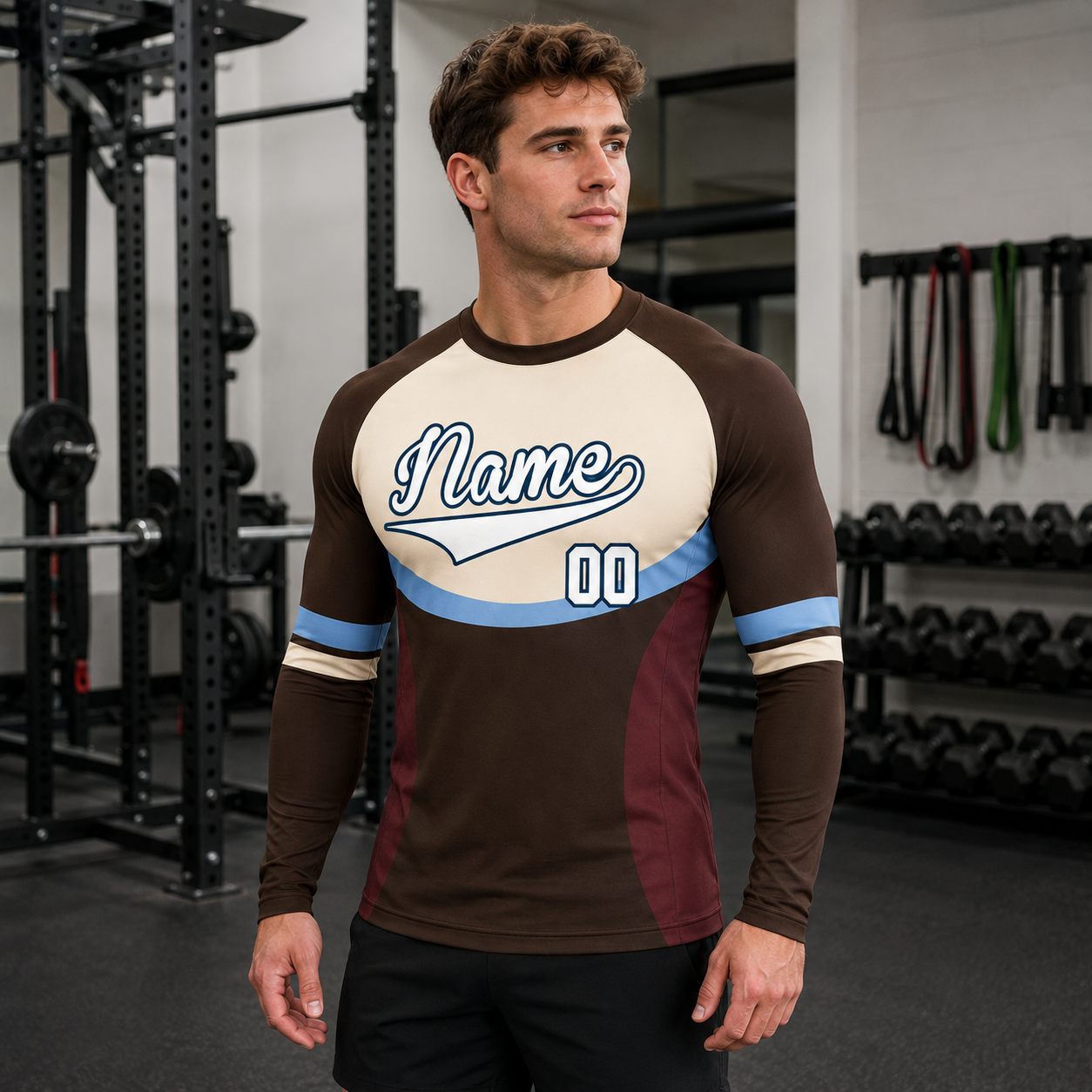 Horizontal Arch Brown Customizable Long Sleeve Compression Shirt