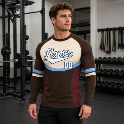 Horizontal Arch Brown Customizable Long Sleeve Compression Shirt