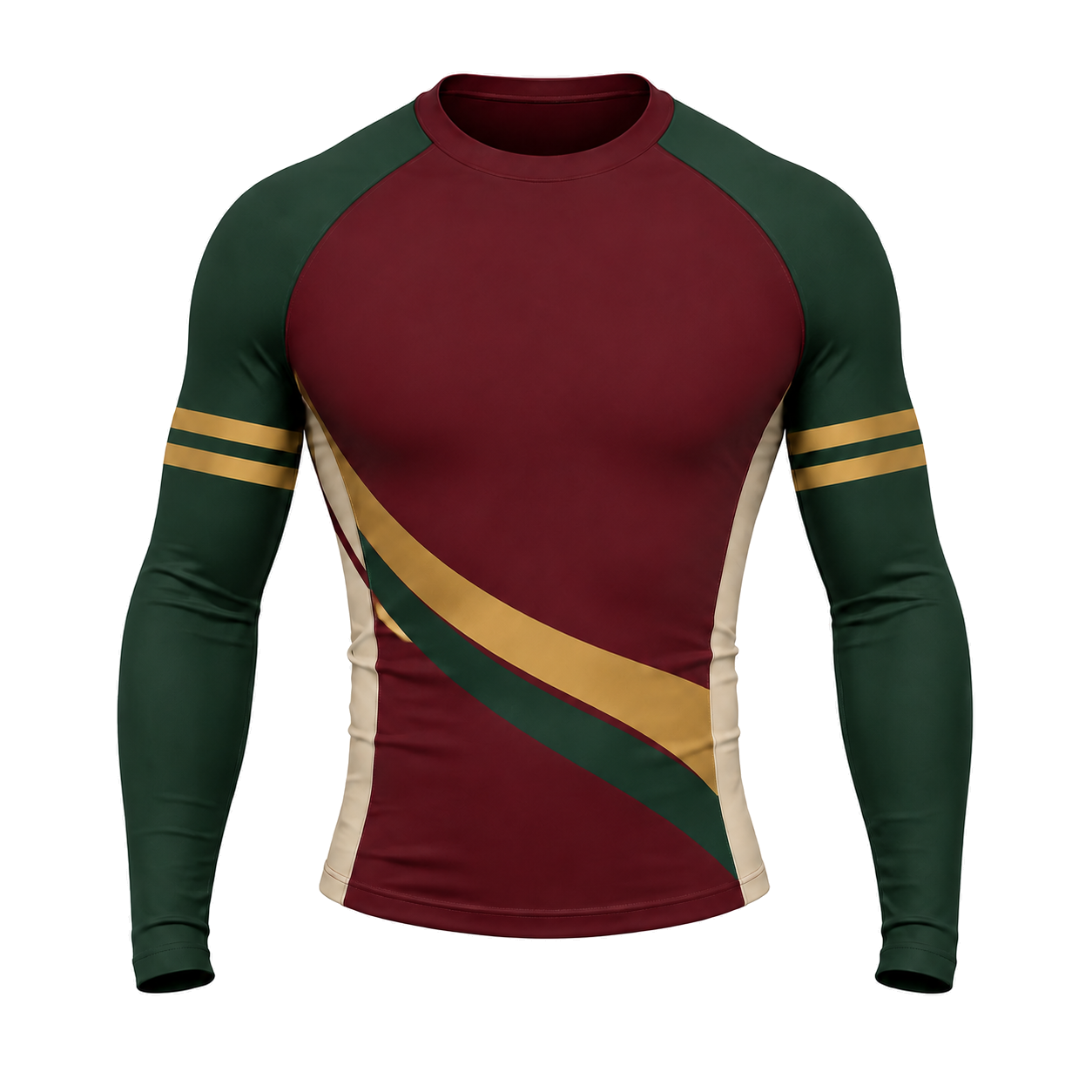 Diagonal Sash Burgundy Customizable Long Sleeve Compression Shirt
