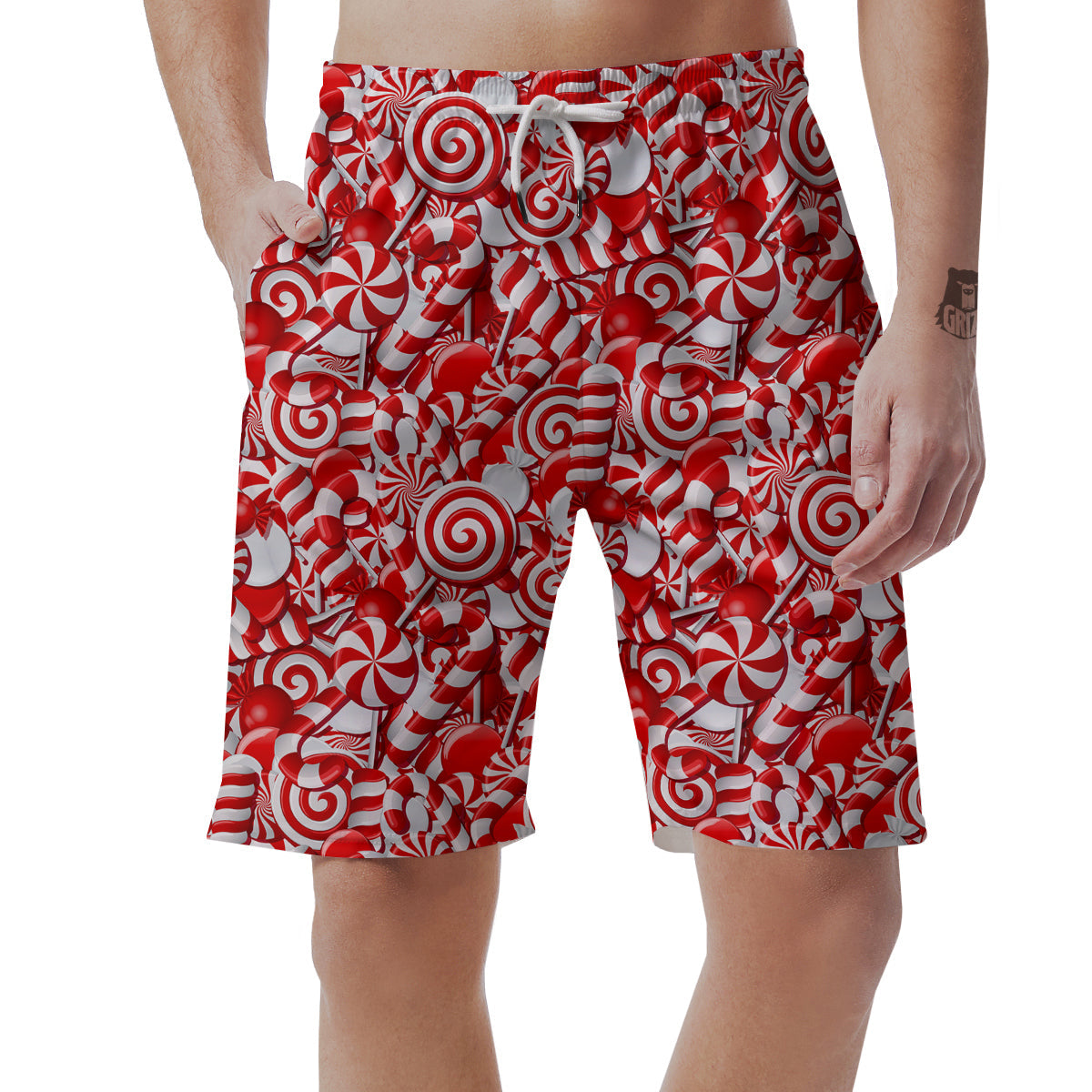 Cady Cane Print Pattern Mens Beach Short