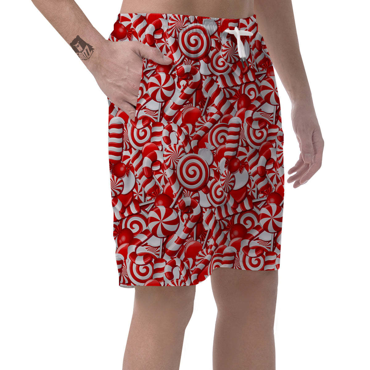 Cady Cane Print Pattern Mens Beach Short
