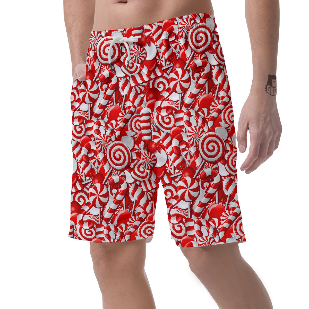 Cady Cane Print Pattern Mens Beach Short