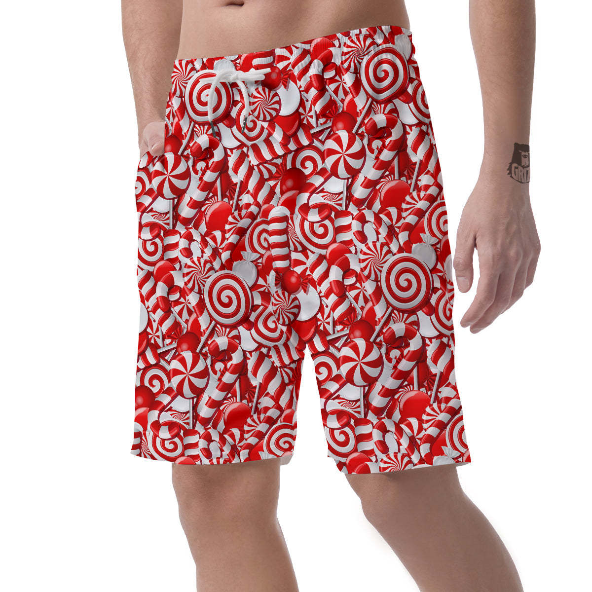 Cady Cane Print Pattern Mens Beach Short