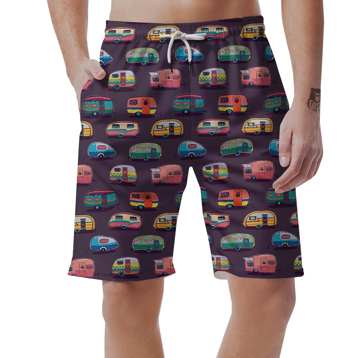 Camper Van Pattern Print Mens Beach Short