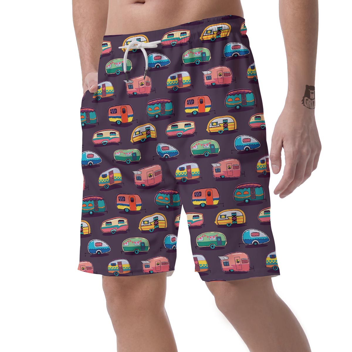 Camper Van Pattern Print Mens Beach Short