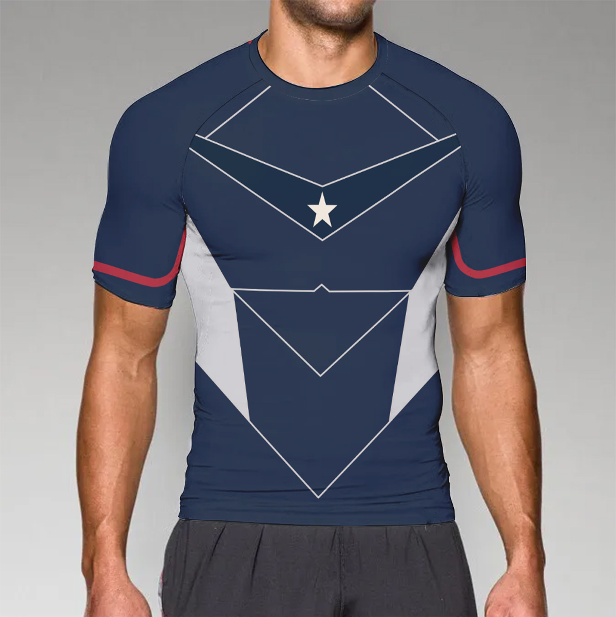 Captain America Superhero Blue Short sleeve Compression Shirt