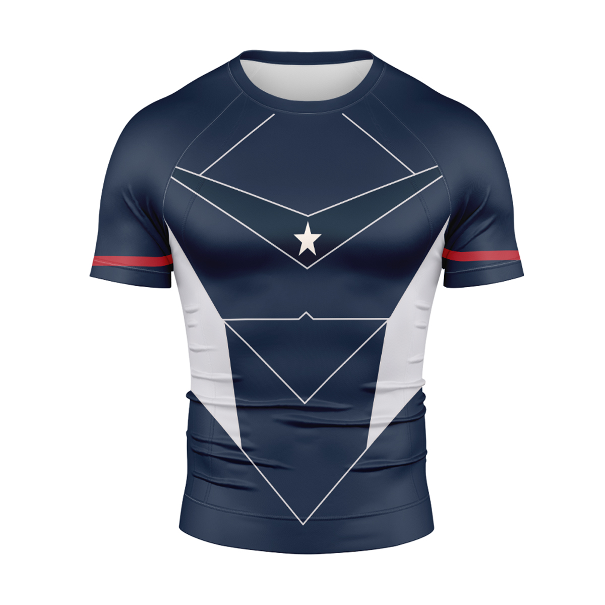 Captain America Superhero Blue Short sleeve Compression Shirt