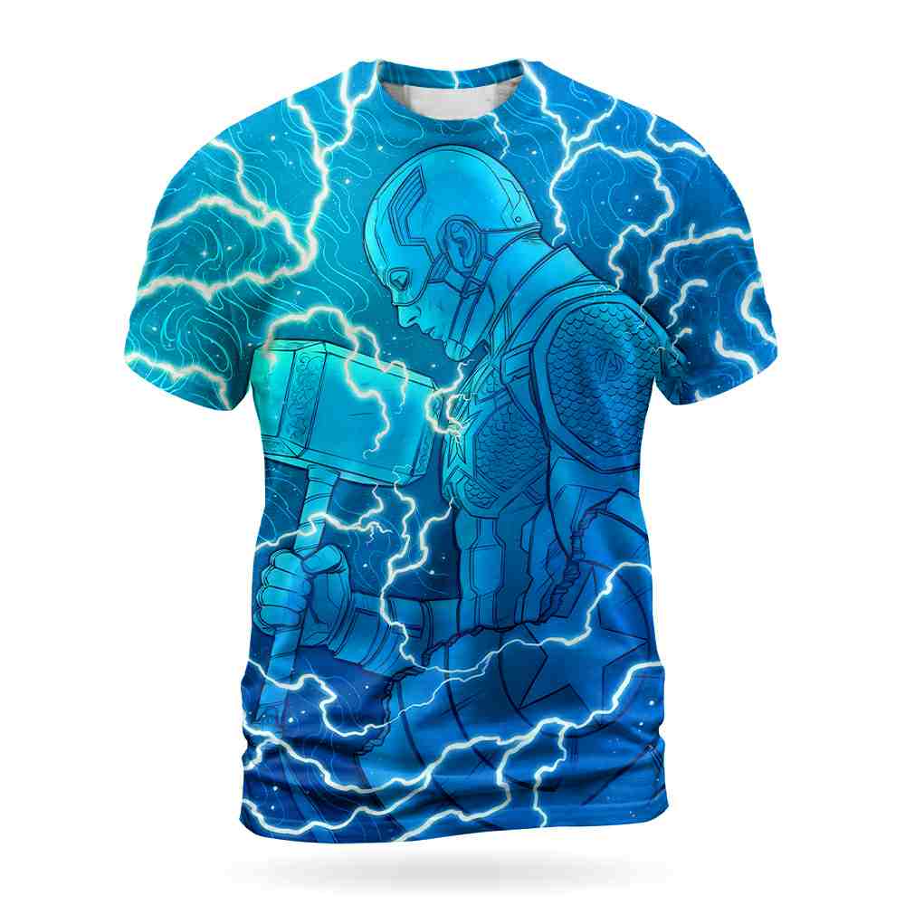 Captain America Tee Heroic Universe Superpower Heroes T-Shirt Blue