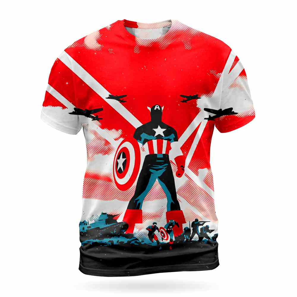 Captain America Tee Heroic Universe Superpower Heroes T-Shirt Red