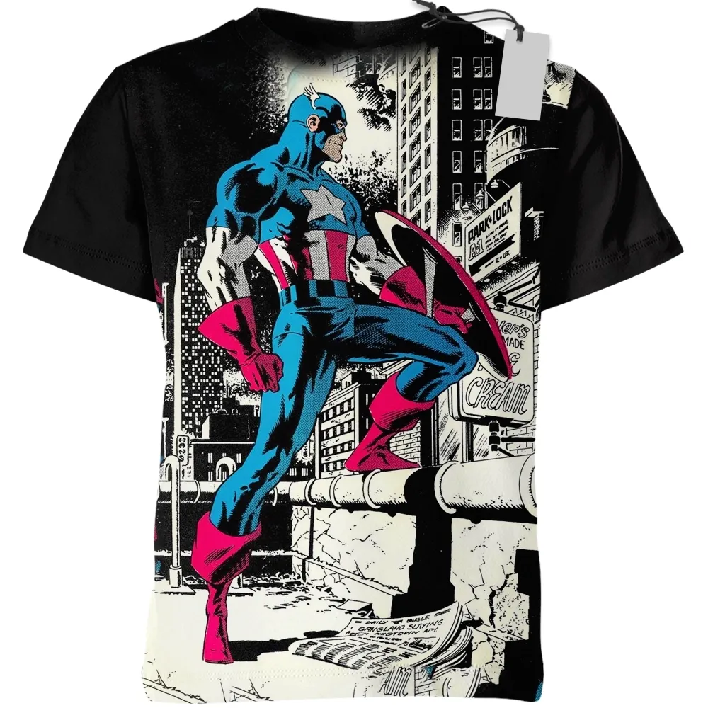 Captain America Tee Shield Heroic Universe Superpower Heroes T-Shirt Black