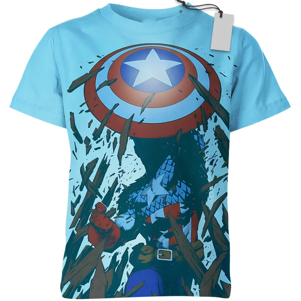 Captain America Tee Shield Heroic Universe Superpower Heroes T-Shirt Blue