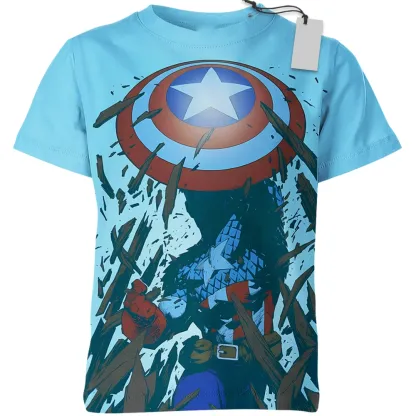Captain America Tee Shield Heroic Universe Superpower Heroes T-Shirt Blue