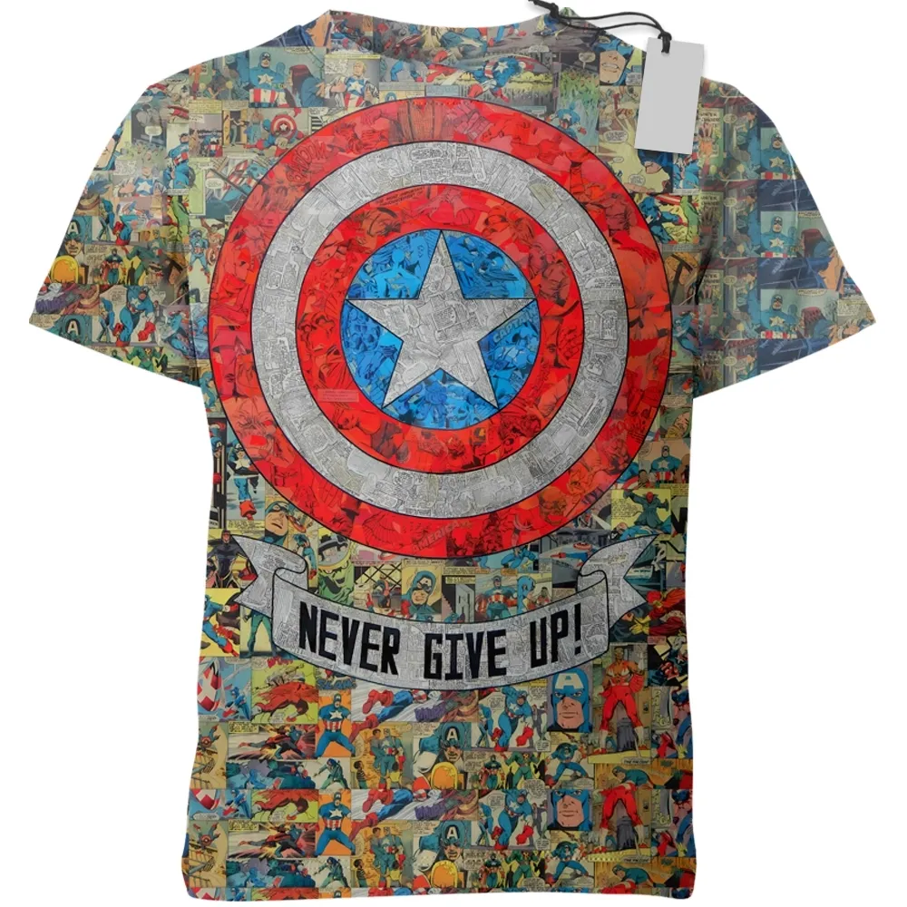Captain America Tee Shield Superpower Heroes T-Shirt Never Give Up T-Shirt