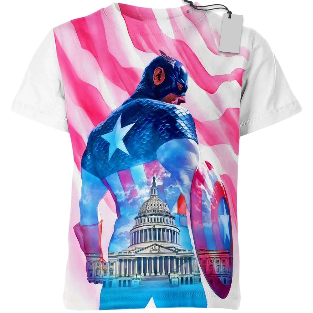 Captain America Tee Us Flag Heroic Universe Superpower Heroes T-Shirt