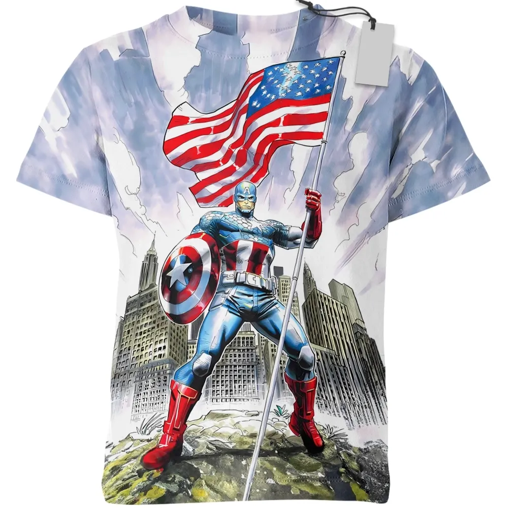 Captain America Tee Us Flag Shield Heroic Universe Superpower Hero T-Shirt