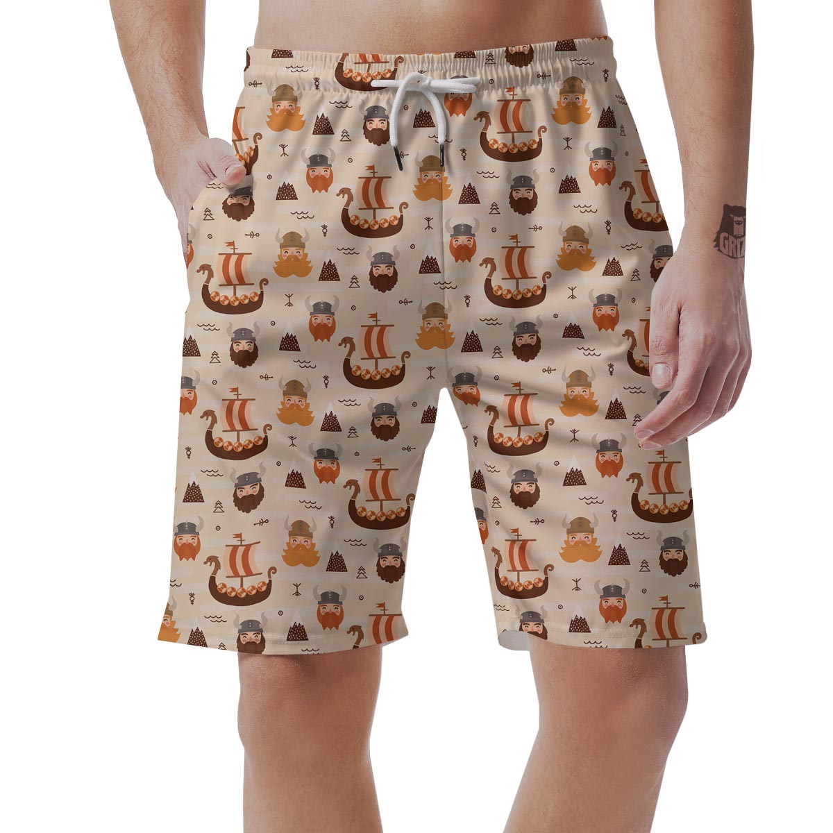 Cartoon Viking Norse Mens Beach Short