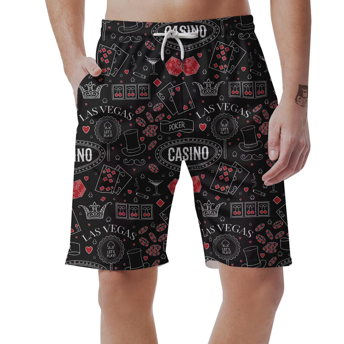 Casino Poker Pattern Print Mens Beach Short