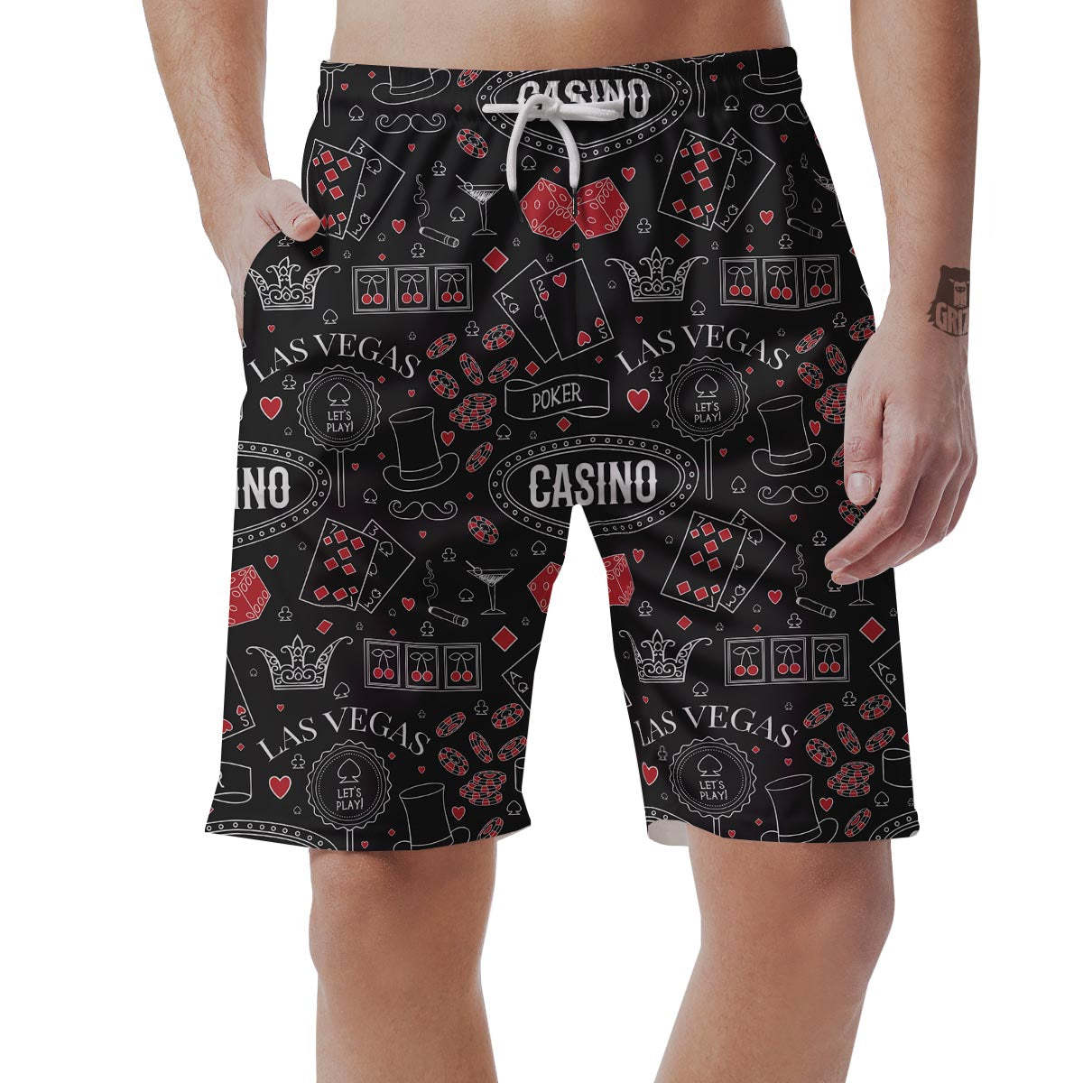 Casino Poker Pattern Print Mens Beach Short