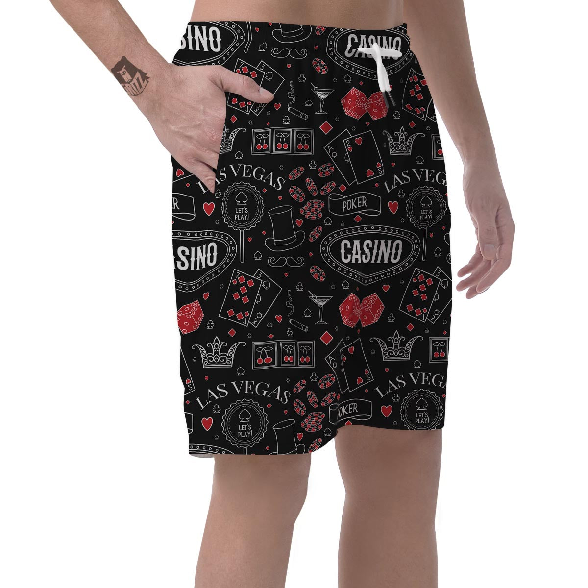 Casino Poker Pattern Print Mens Beach Short
