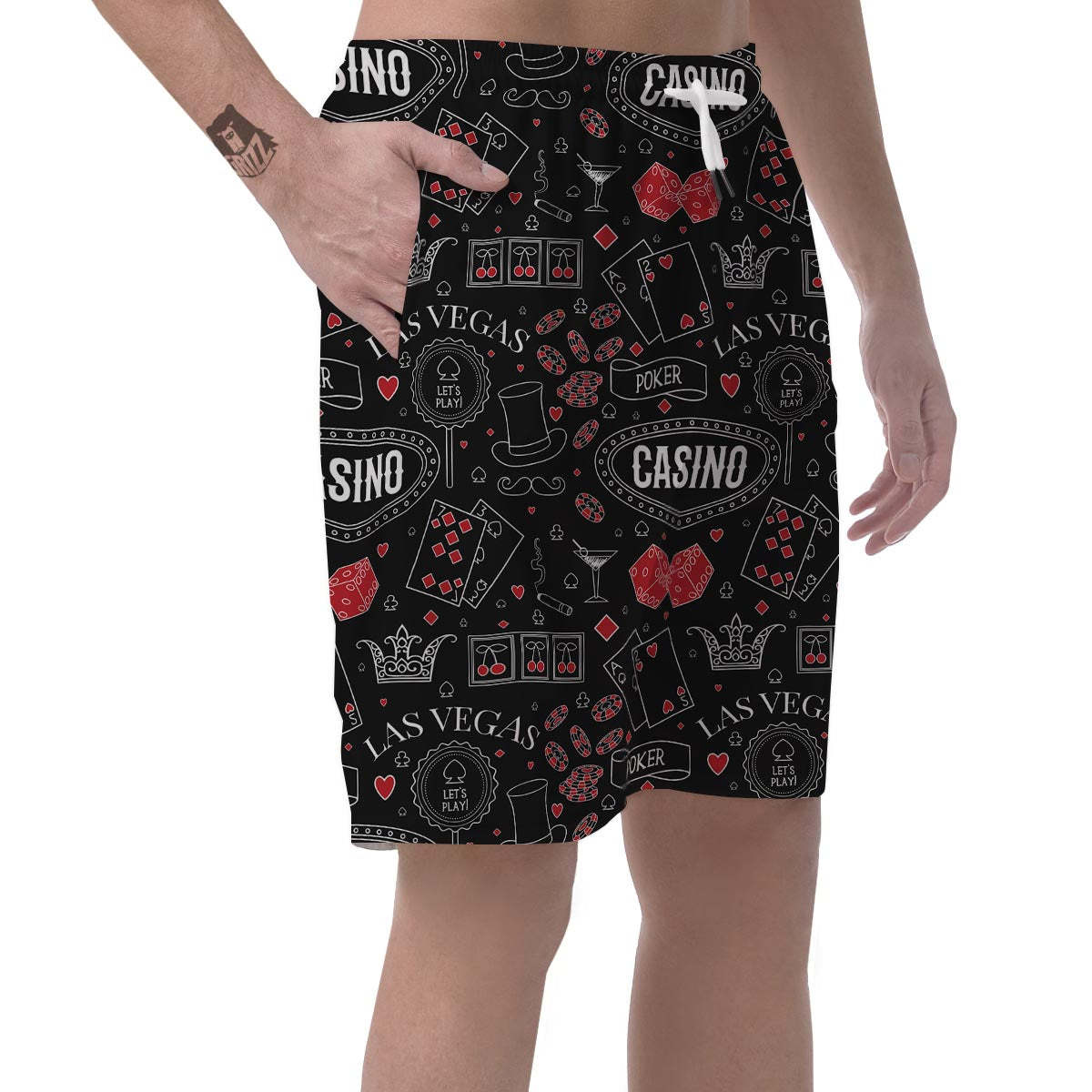 Casino Poker Pattern Print Mens Beach Short