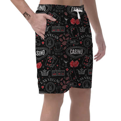 Casino Poker Pattern Print Mens Beach Short