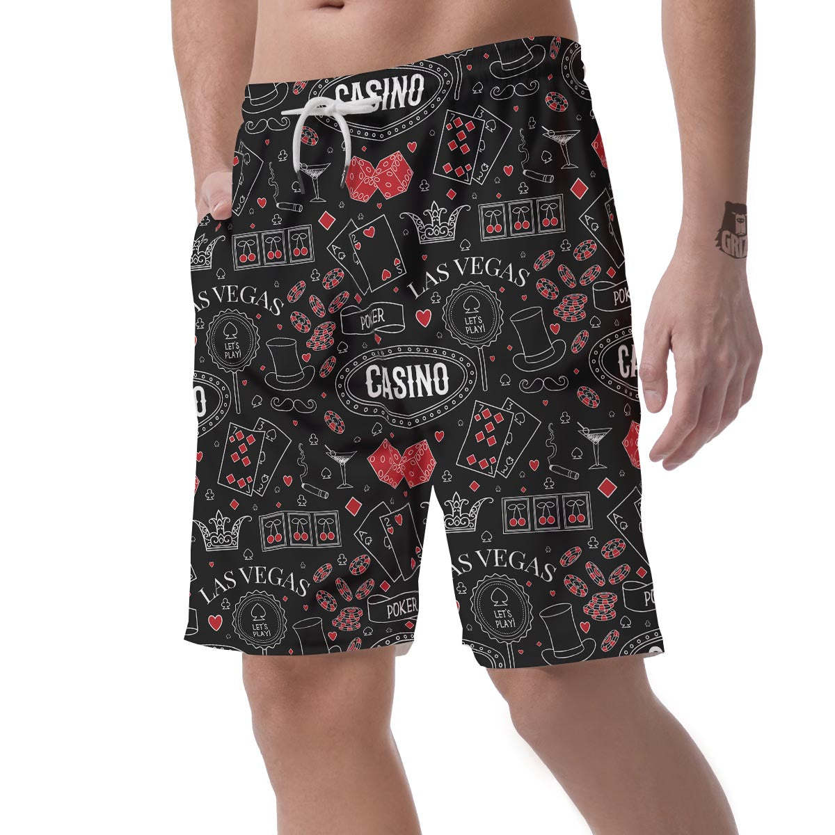 Casino Poker Pattern Print Mens Beach Short