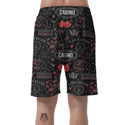 Casino Poker Pattern Print Mens Beach Short