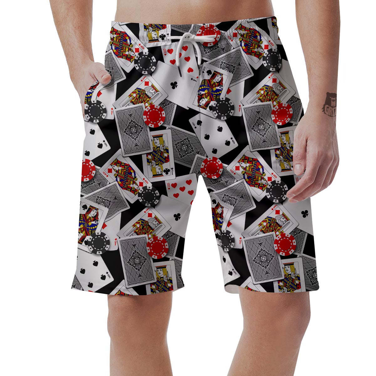 Casino Poker Print Pattern Mens Beach Short