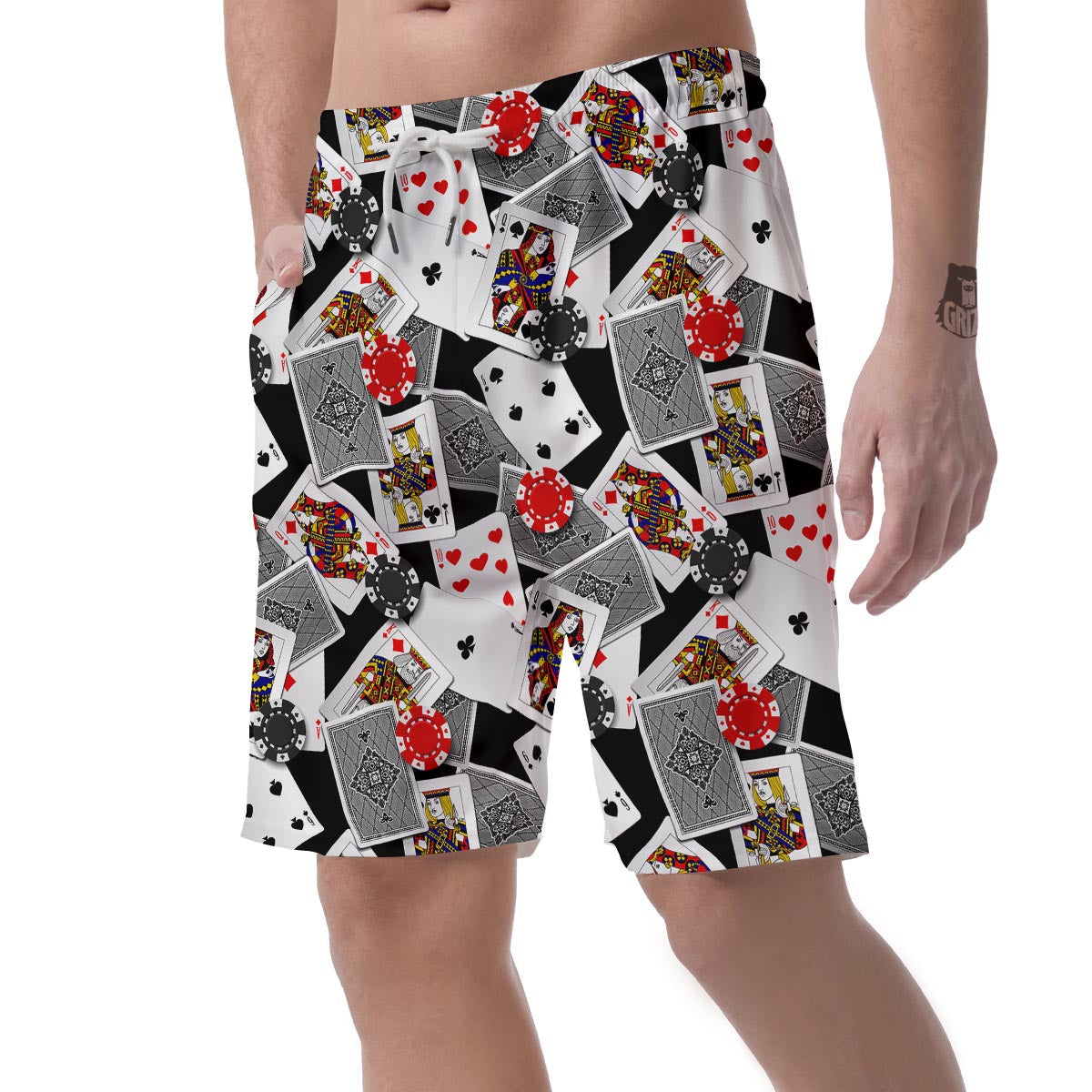 Casino Poker Print Pattern Mens Beach Short