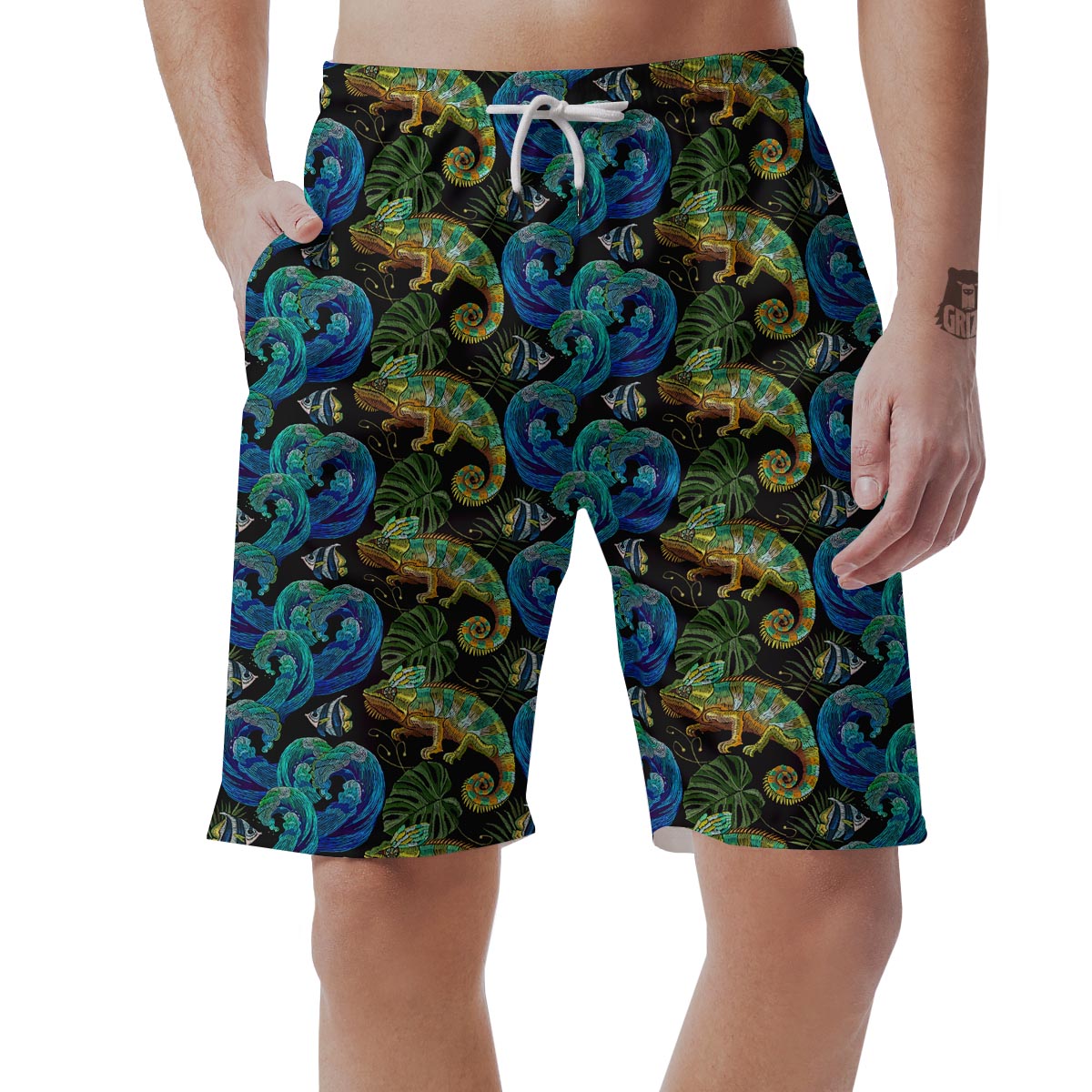Chameleon Pattern Print Mens Beach Short
