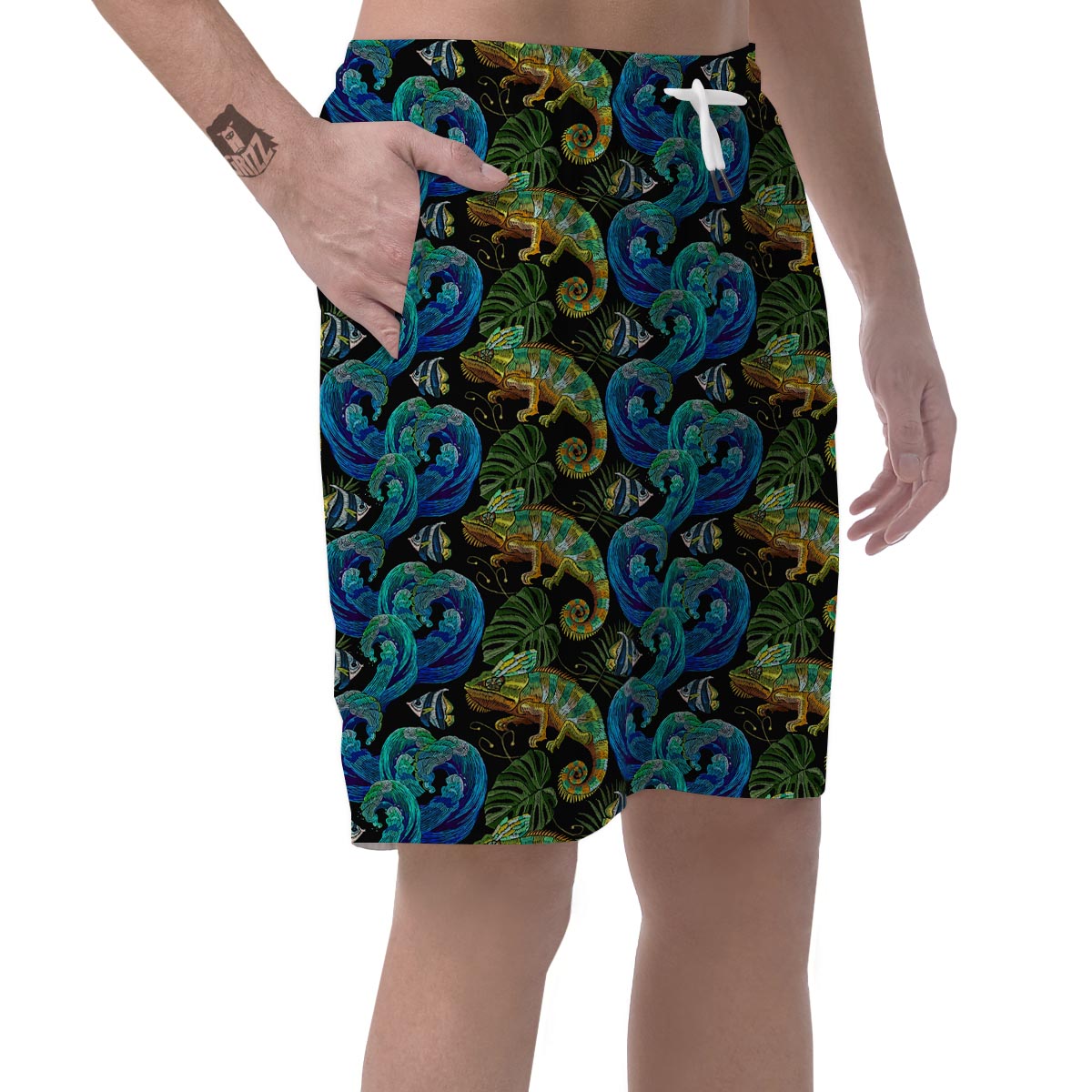 Chameleon Pattern Print Mens Beach Short