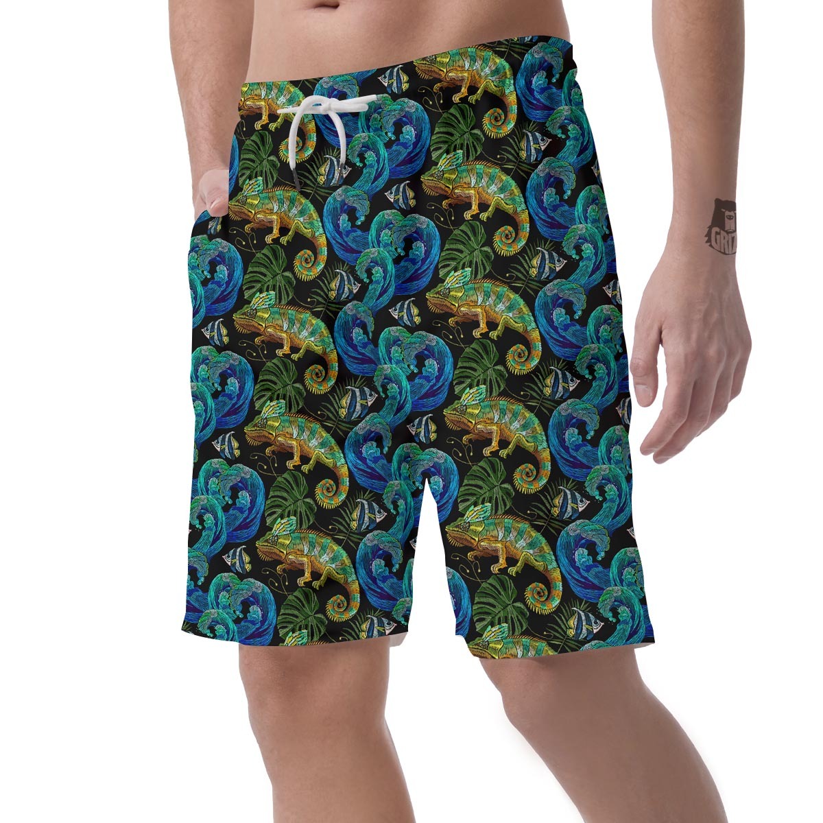 Chameleon Pattern Print Mens Beach Short