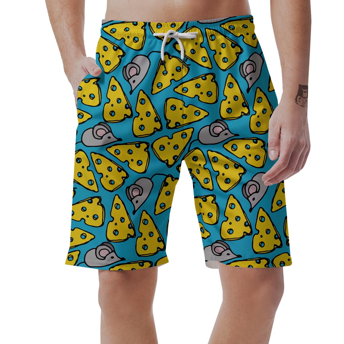 Cheese Mouse Pattern Print Mens Beach Short