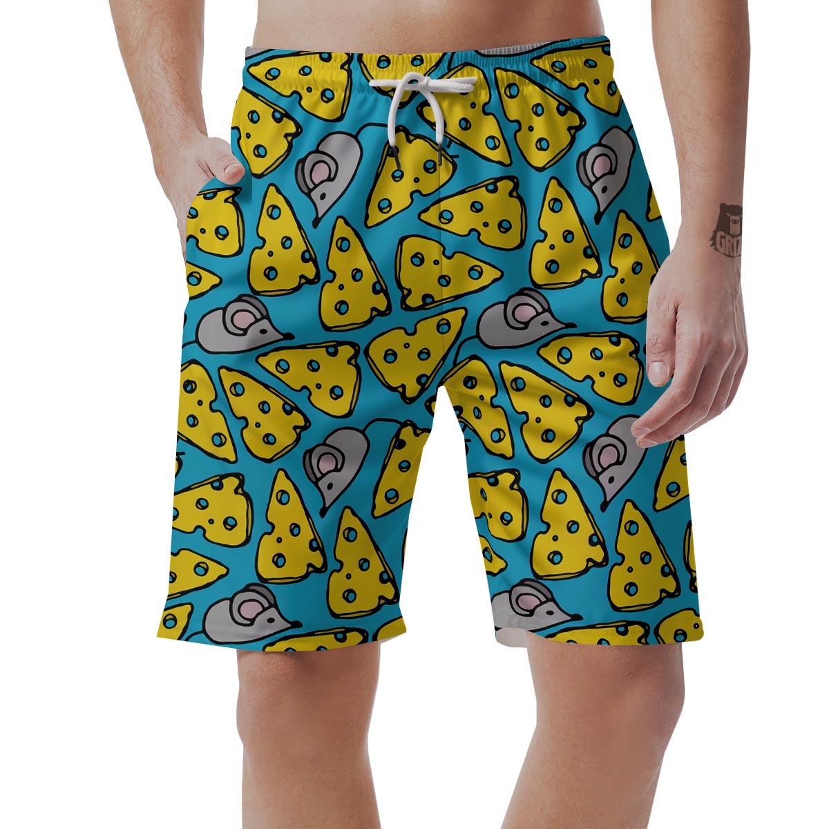 Cheese Mouse Pattern Print Mens Beach Short
