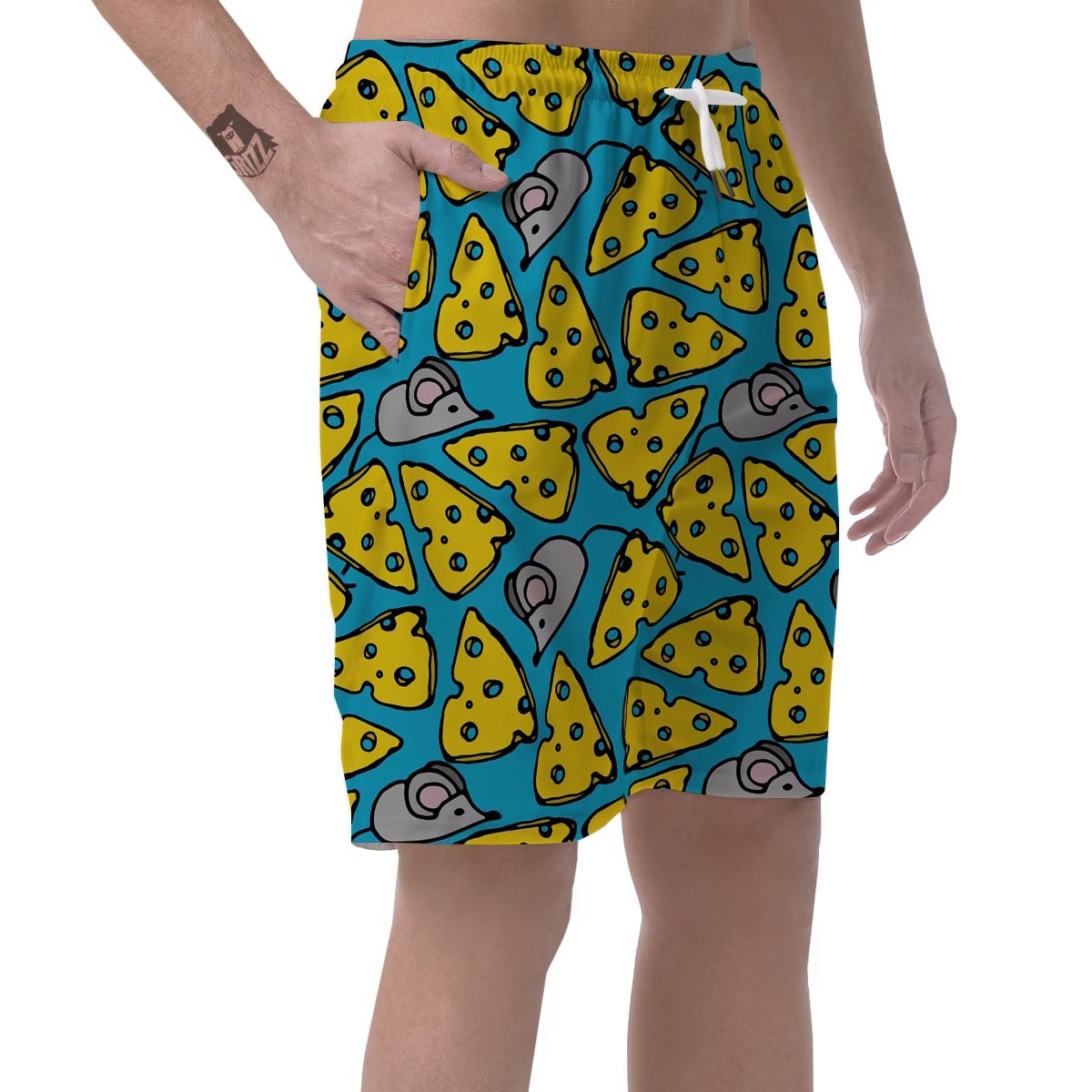 Cheese Mouse Pattern Print Mens Beach Short