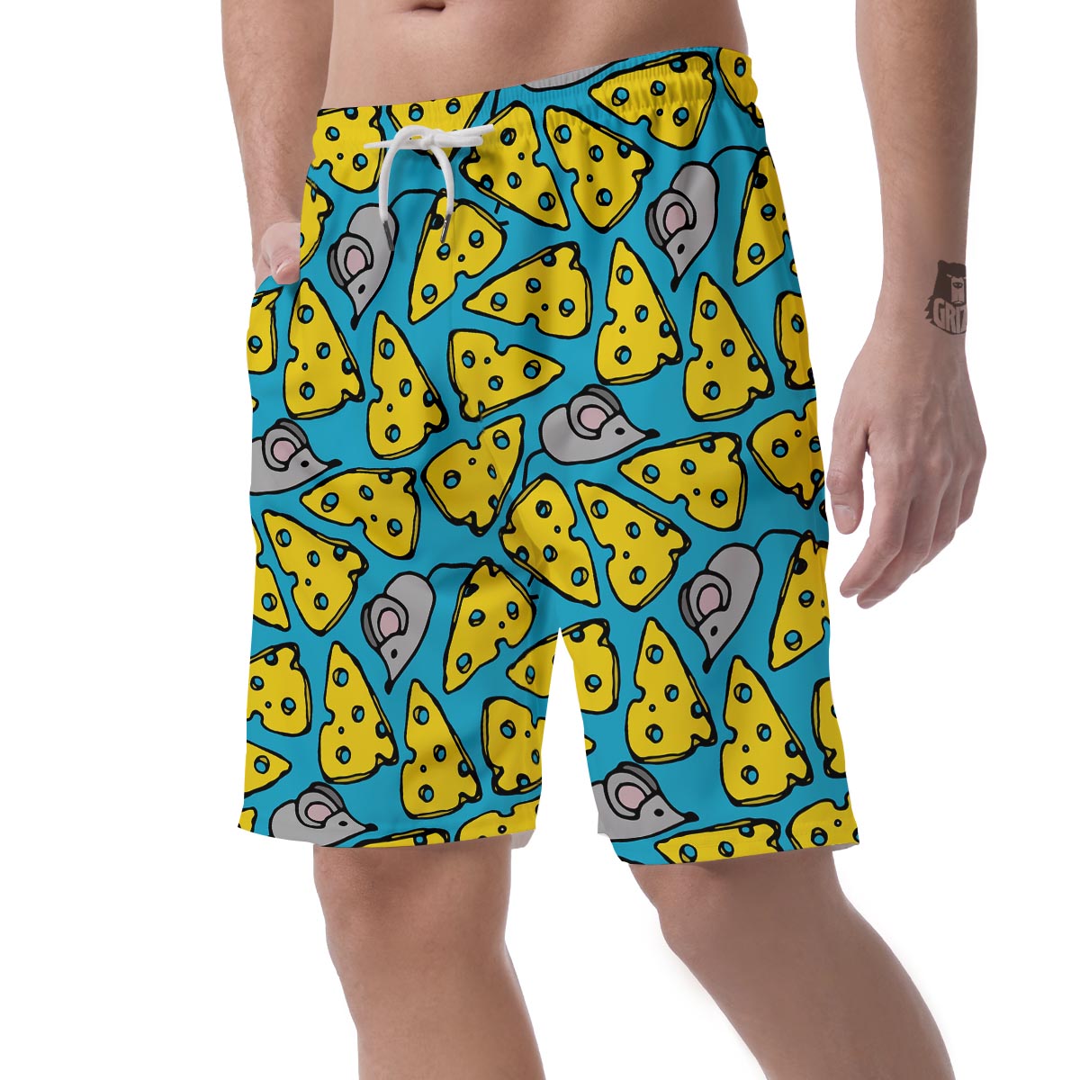 Cheese Mouse Pattern Print Mens Beach Short