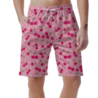 Cherry Floral Pattern Print Mens Beach Short