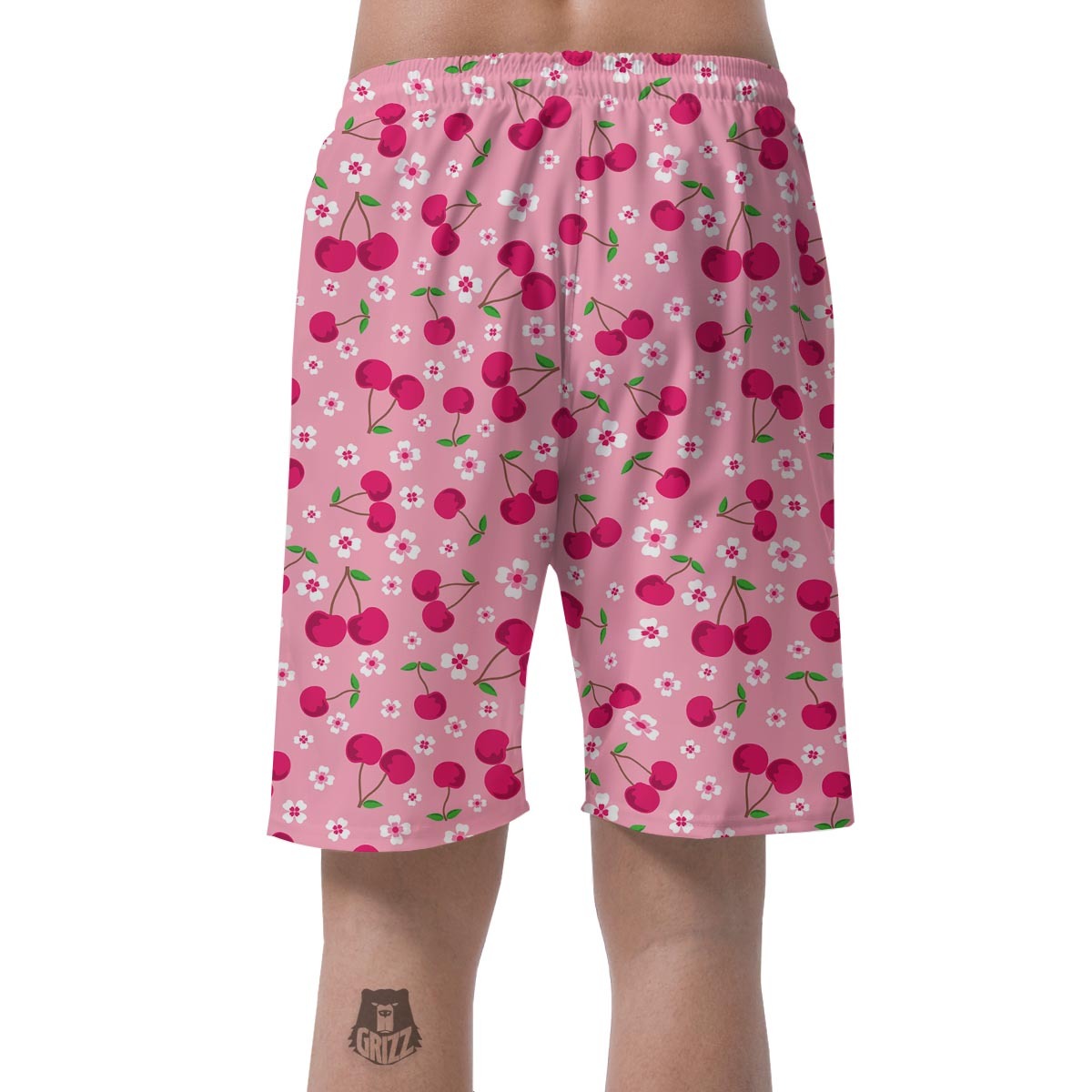 Cherry Floral Pattern Print Mens Beach Short