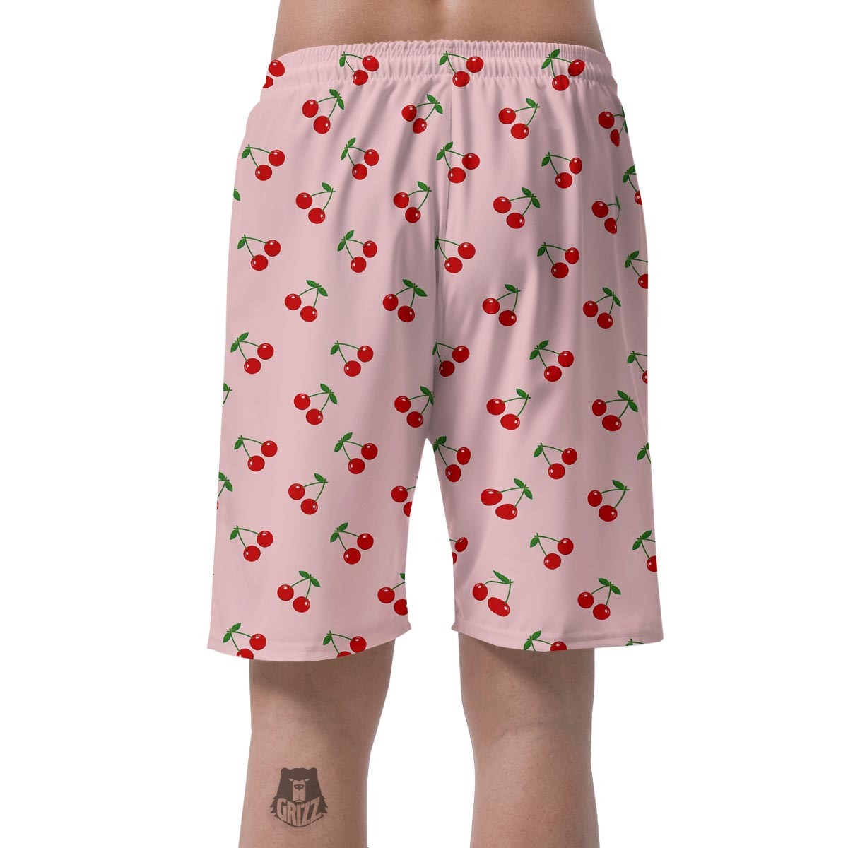 Cherry Pink Pattern Print Mens Beach Short