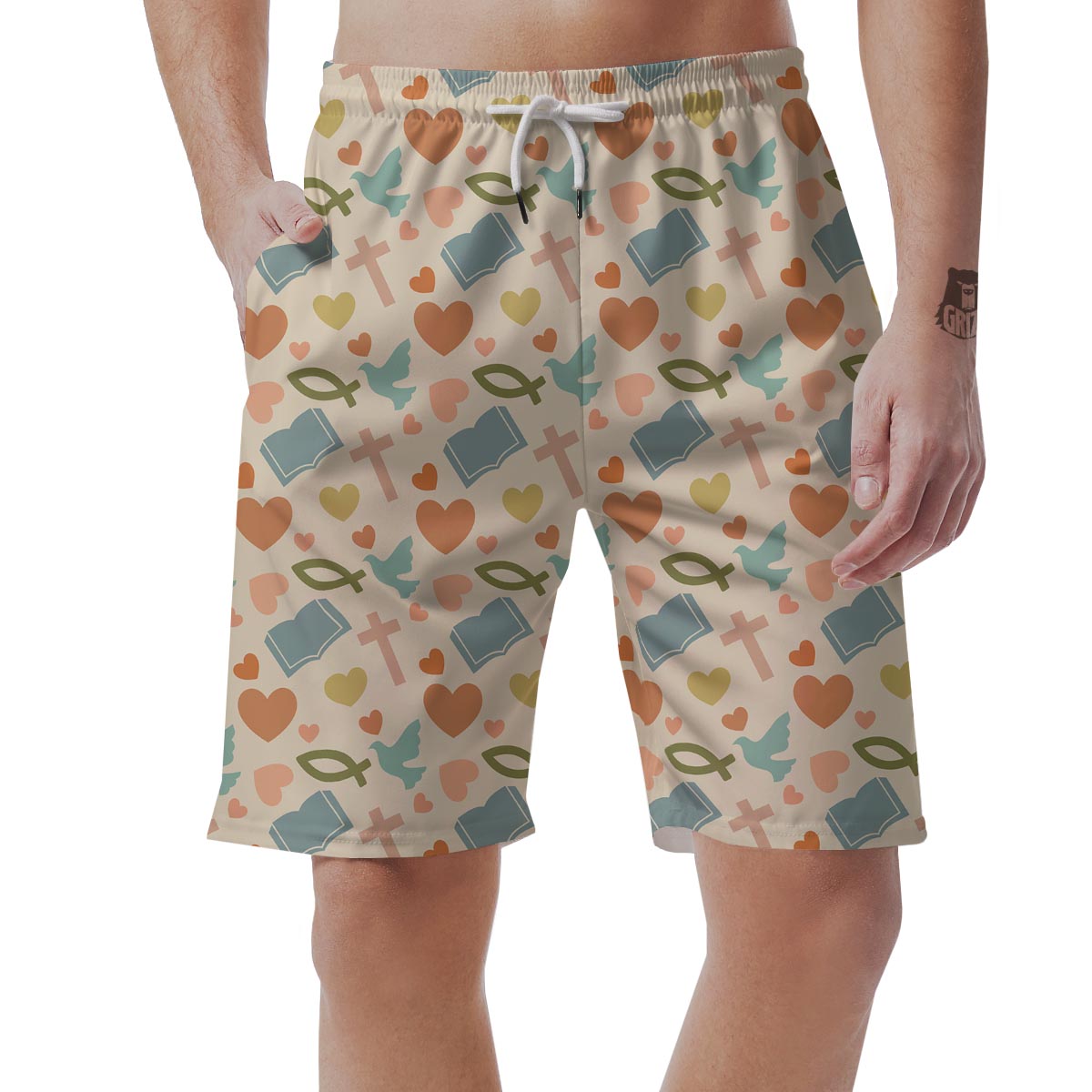 Christian Bible Pattern Print Mens Beach Short
