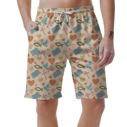 Christian Bible Pattern Print Mens Beach Short