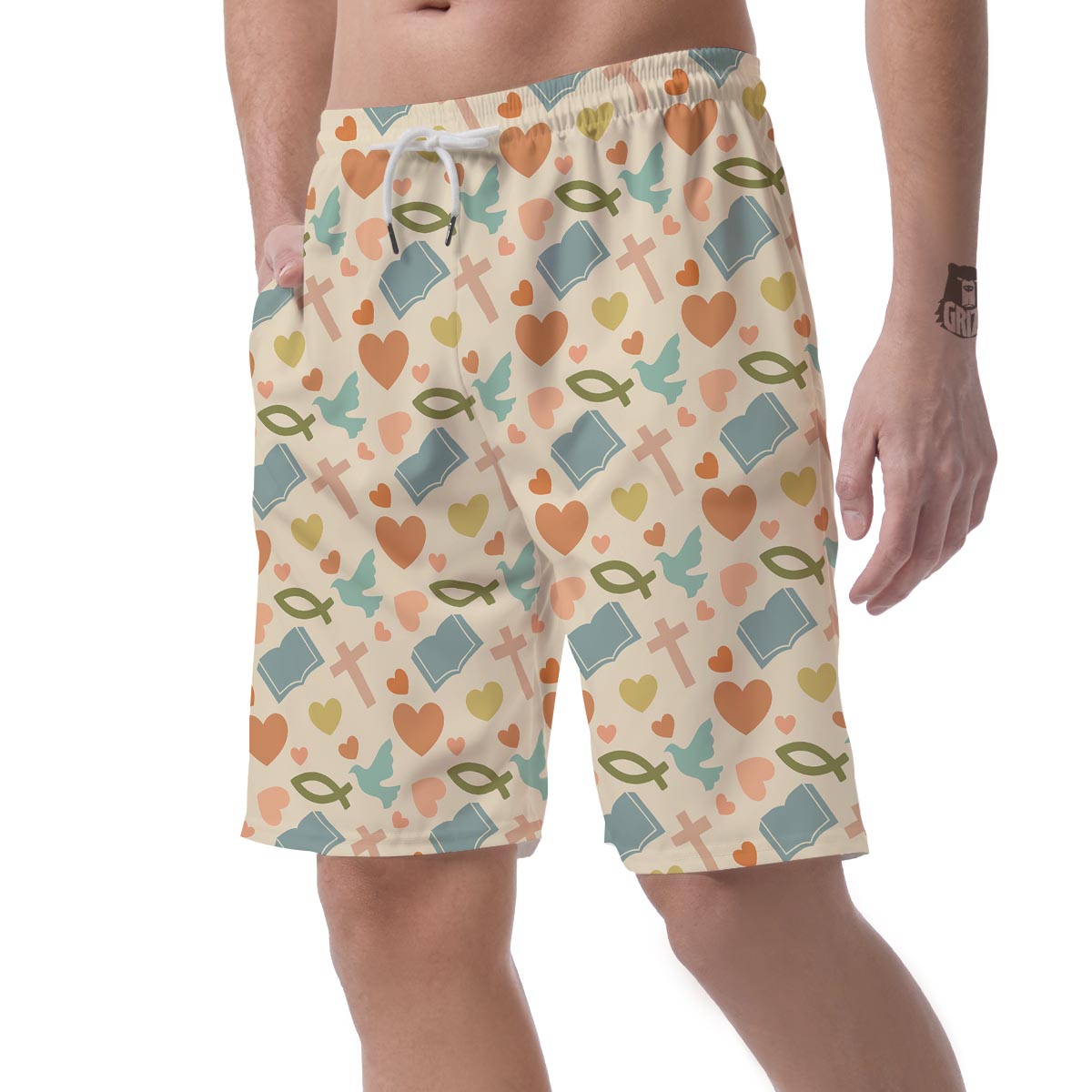 Christian Bible Pattern Print Mens Beach Short