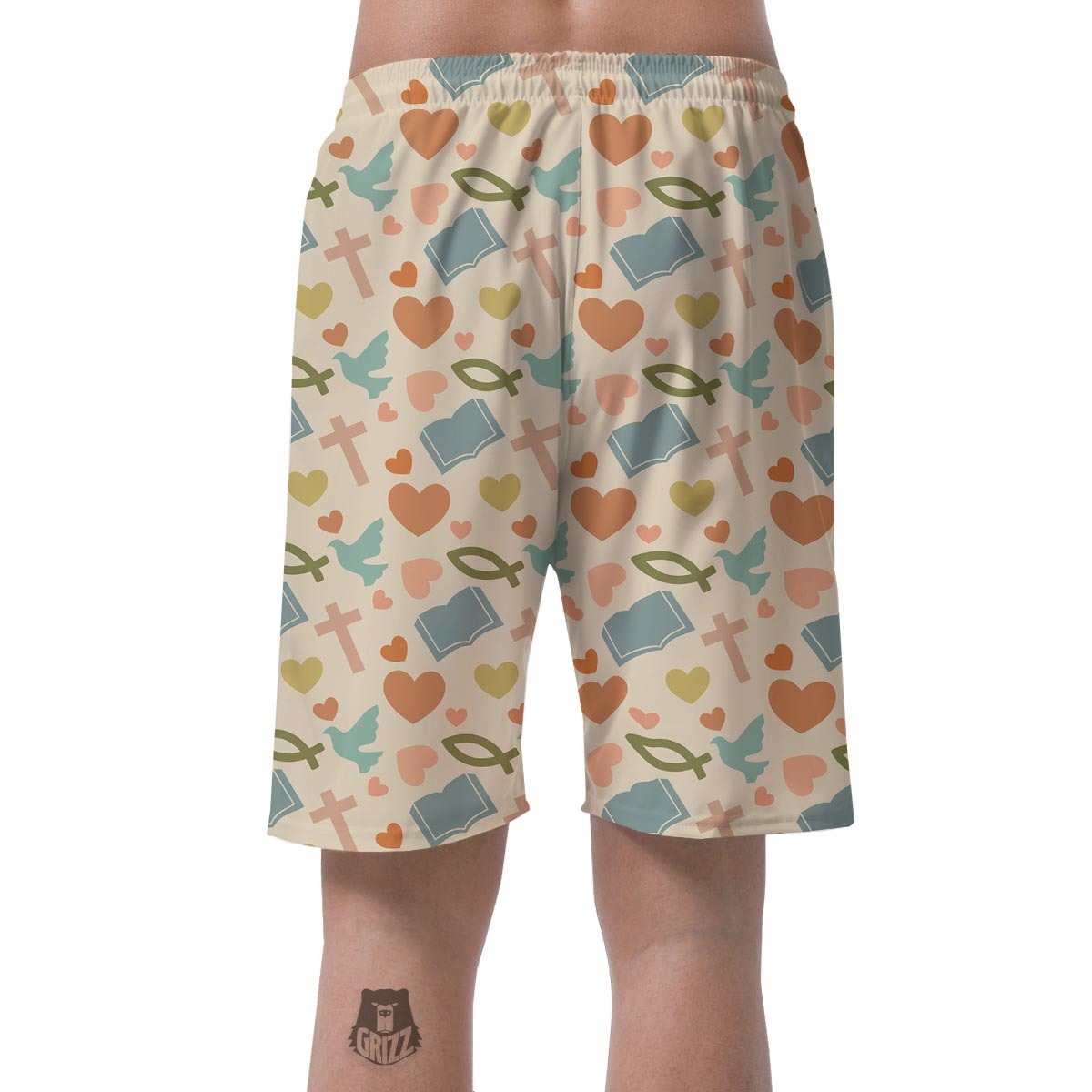 Christian Bible Pattern Print Mens Beach Short