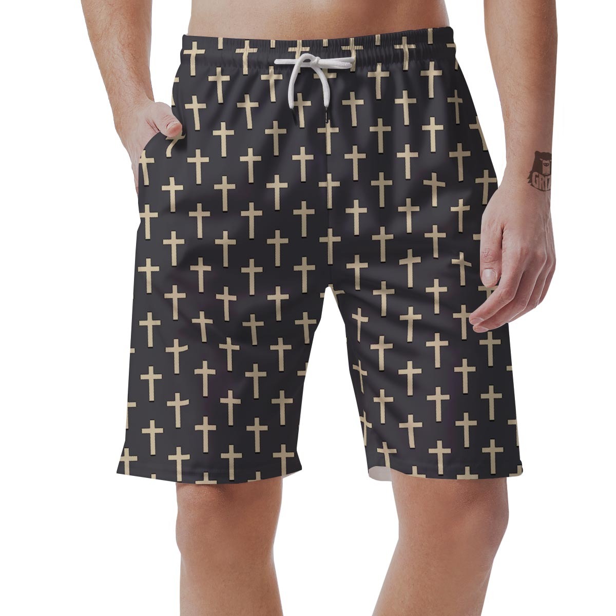 Christian Cross Pattern Print Mens Beach Short